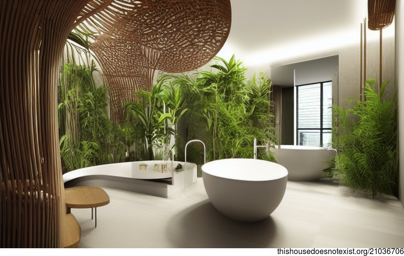 A modern architecture home interior design with a sustainable and eco-friendly bathroom in Bangkok, Thailand