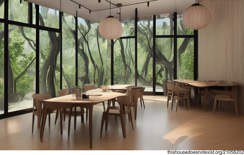 Hanging Plants in a Modern and Sustainable Dining Room in Shanghai, China