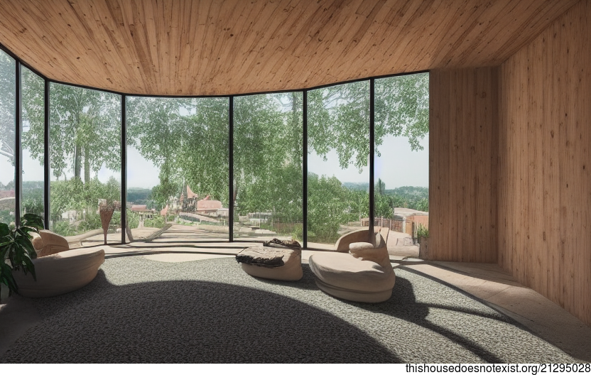 A Maximalist House Interior With Exposed Round Rocks, Triangular Timber, And Circular Bamboo