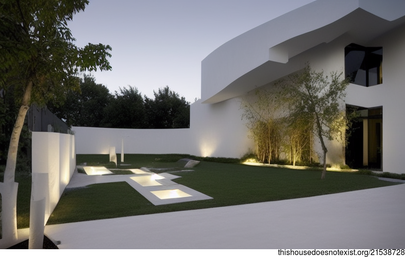 A Modern, Minimalist Garden Exterior With Exposed White Marble, Bejuca Vines, and a Jacuzzi With a View of Moscow, Russia