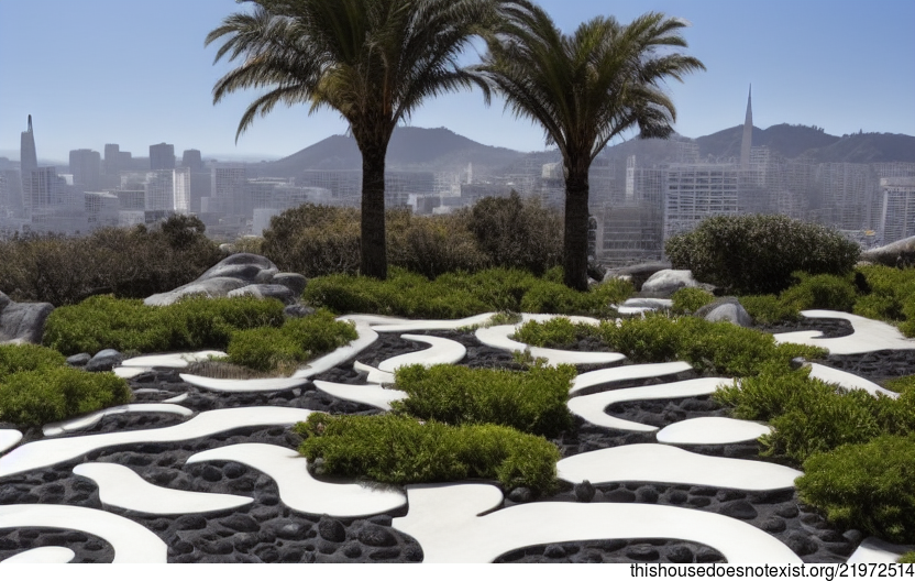 Tribal Garden in San Francisco with Exposed Bejuca Vines and Curved Black Stone