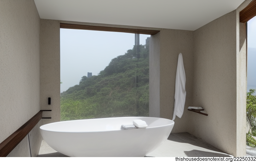 Bathroom interior with view of Mumbai, India in the background