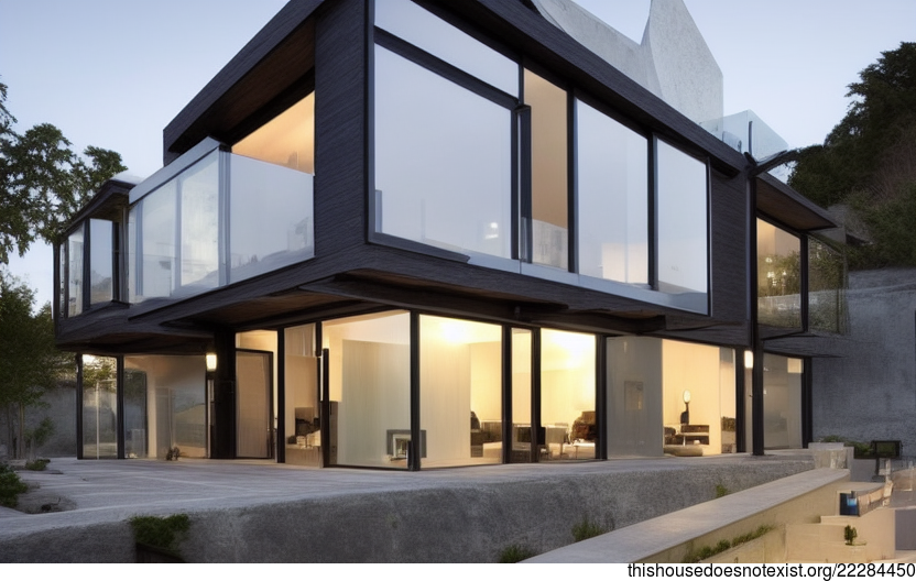 A Modern Architecture Home in Zurich, Switzerland With an Exterior View of the Beach at Night