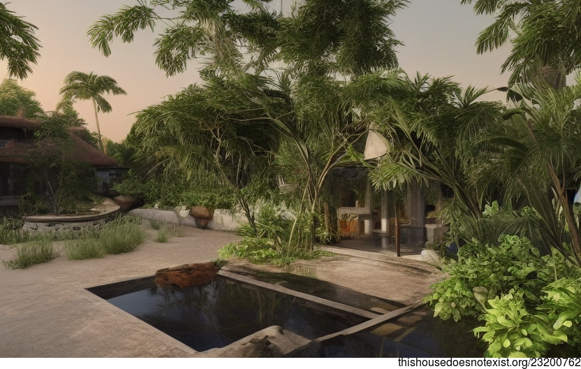 A Modern, Traditional Jakarta Garden With Exterior Views of the Beach and Sunrise in Indonesia