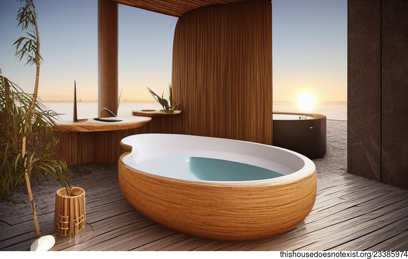 Bathroom Interior with Sunset Beach View in Stockholm, Sweden