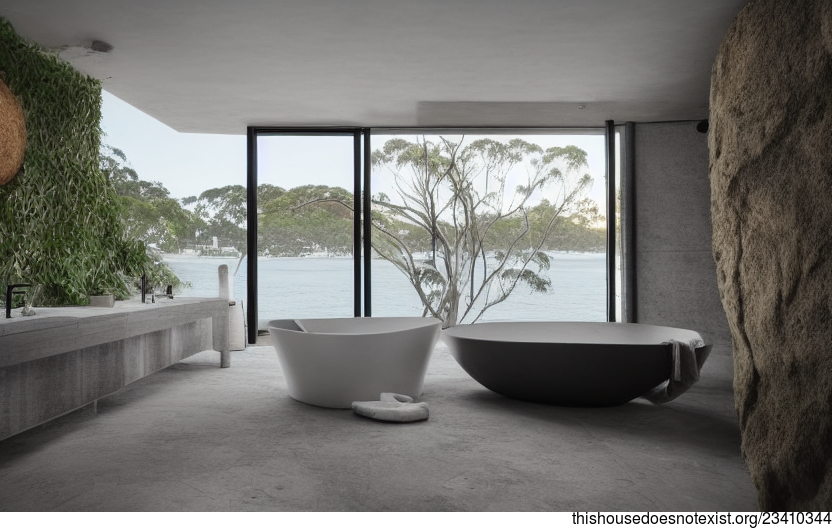 A Melbourne, Australia home with an eco-friendly bathroom and a view of the beach at night