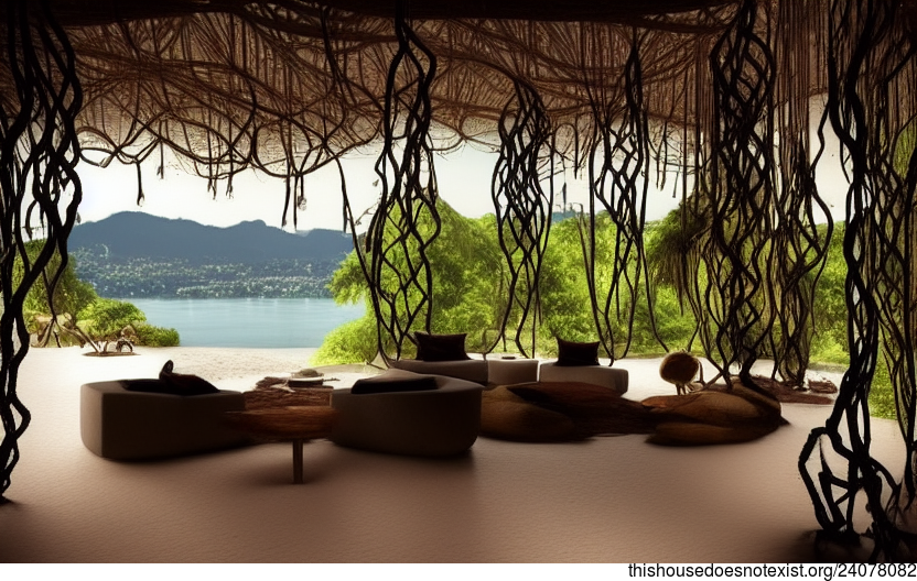 An Interior Design with Hanging Plants, Infinity Pool, and a View of Zurich