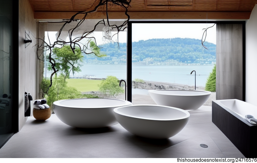 Bathroom Interior Design with a View of Zurich, Switzerland in the Background