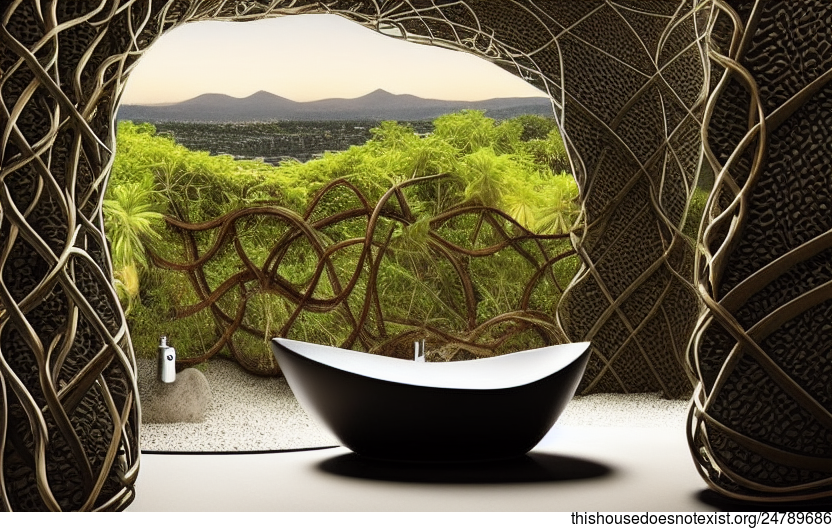 Contemporary Madrid Home with Bejuca Vines and Curved Stone Bath