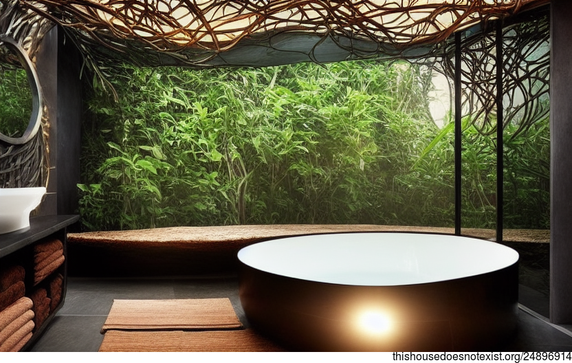 A Modern, Sustainable, and Eco-Friendly Interior Design with a Maximalist Bathroom and an Infinity Pool with a View