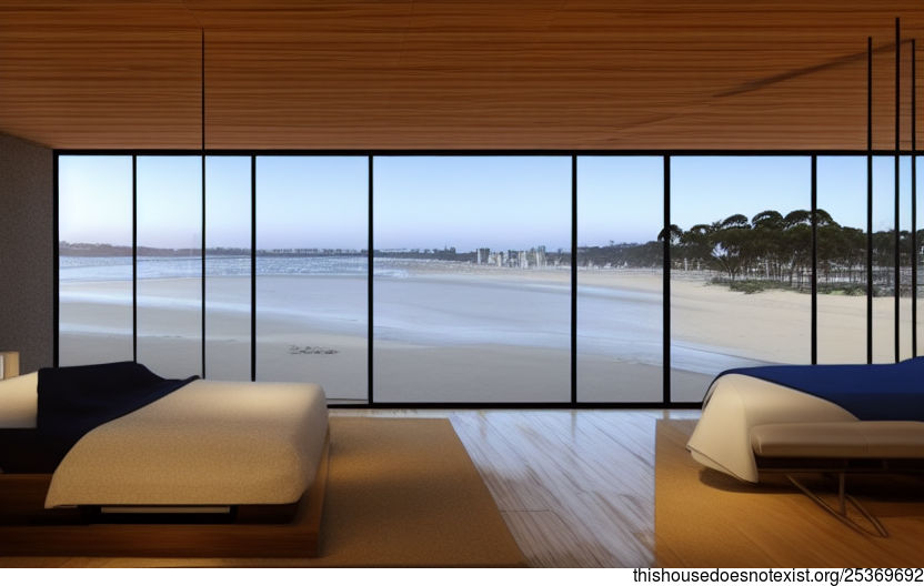 Modern Bedroom Interior with Beach View in Melbourne, Australia