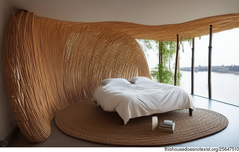 Stockholm Sweden's Most Eco-Friendly Bedroom Interior Design With an Exposed Round Bejuca Vines, Curved Bamboo, and Circular Stone