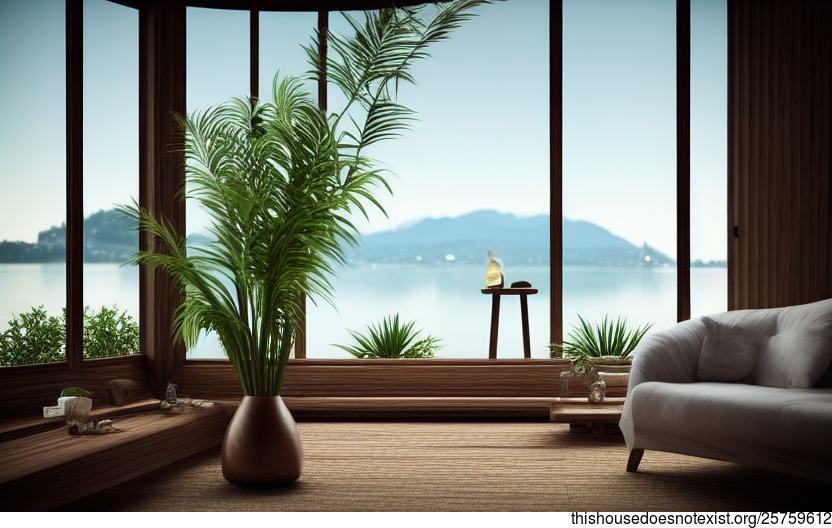 Interior design of a modern architecture home in Zurich, Switzerland with a beach view