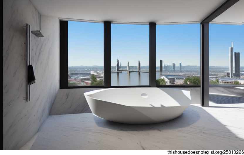 Modern architecture interior design with a view of Frankfurt, Germany in the background
