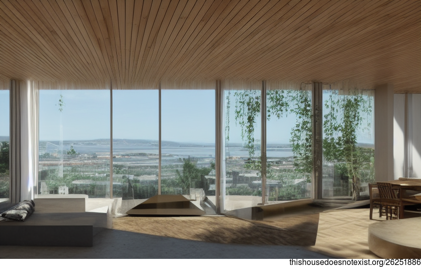 Interior of a Modern Beach House in Dublin, Ireland with Exposed Bamboo and Hanging Plants