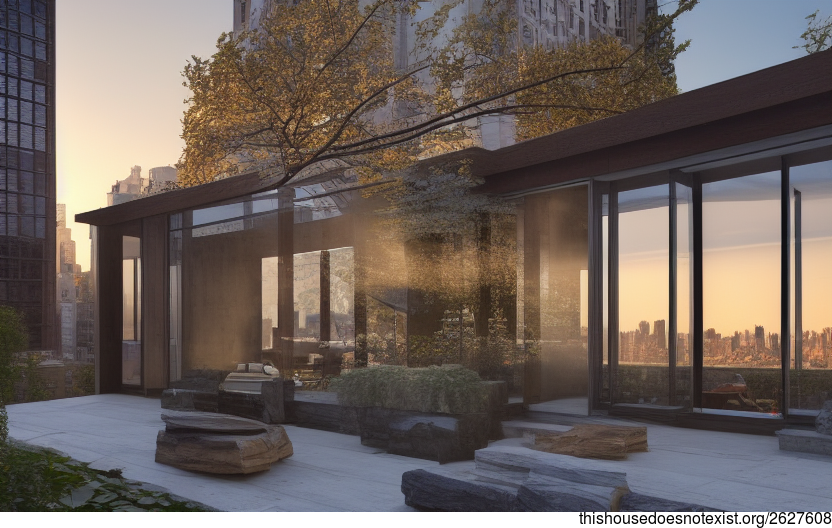 A New York City Home with an Exposed Wood, Glass, and Rock Exterior Designed for Sunrises Downtown