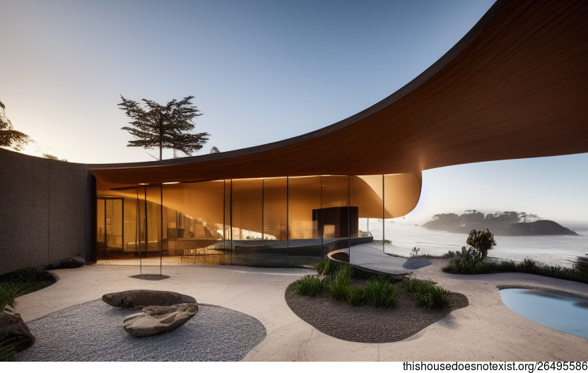 San Francisco's Curved Wood and Stone Home With Hanging Plants and a Steaming Hot Spring