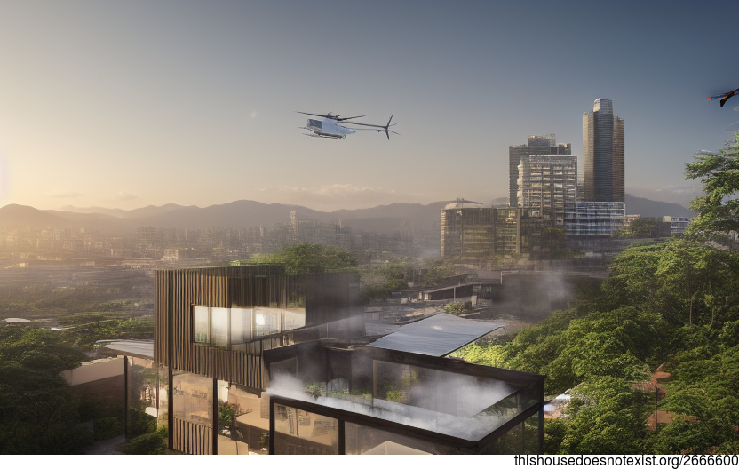 A Modern Architecture Home with an Exposed Timber and Glass Exterior, Rocks with Steaming Hot Springs, and a Downtown Helicopter Pad