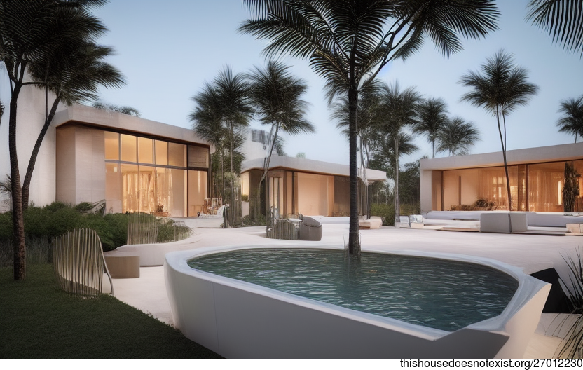 A Modern Beach House in Dubai with an Exposed Bamboo Facade and Circular Hot Jacuzzi