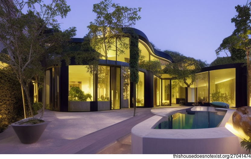 A Modern, Maximalist Home With Exposed Glass, Curved Stone, and Meandering Vines