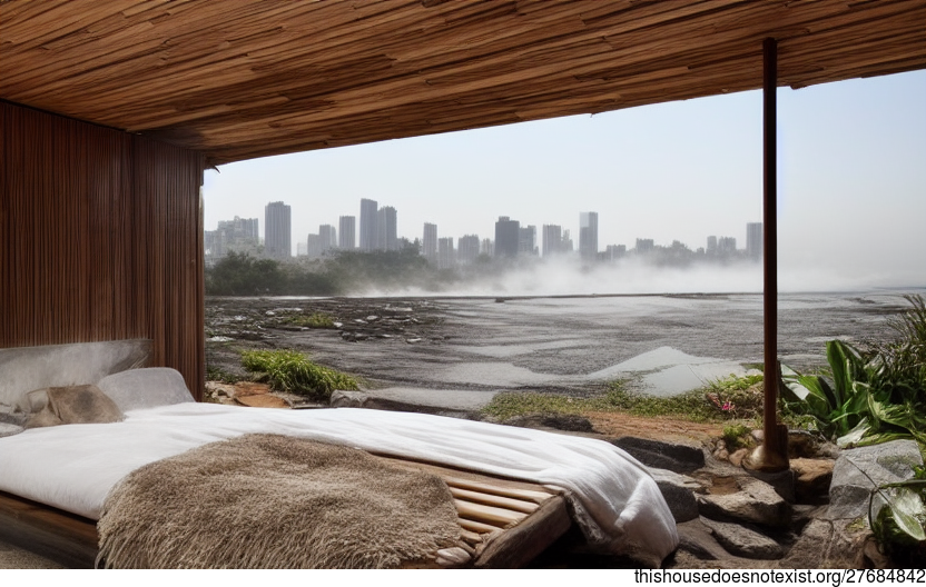 Eco-friendly house on the beach with canvas wall and steaming hot spring outside
