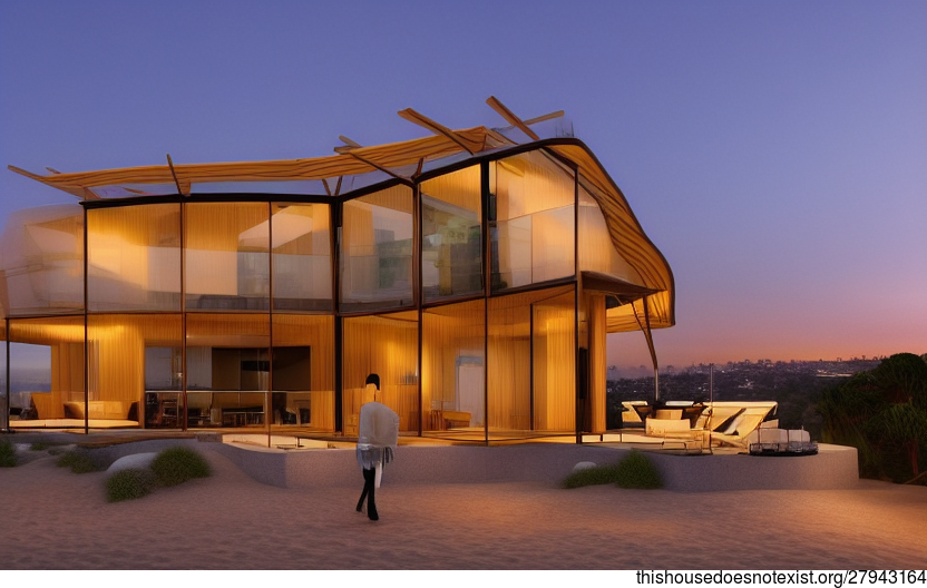 Los Angeles Beach House with Exposed Curved Bamboo and Glass