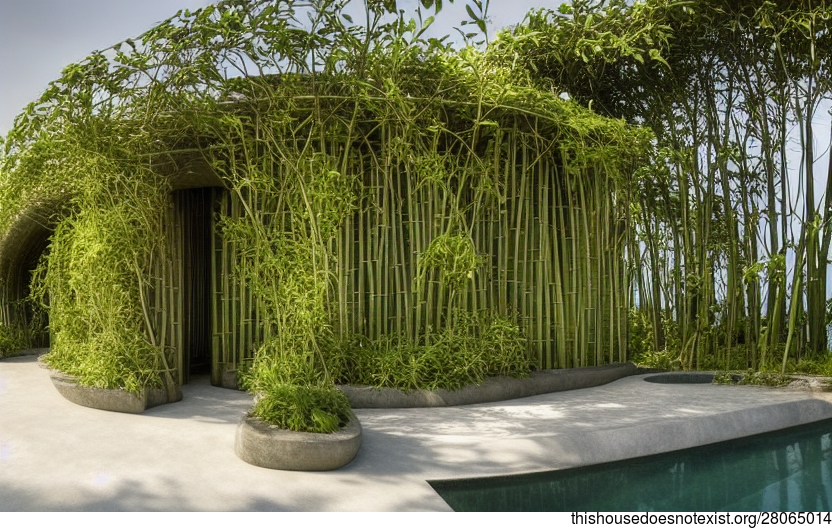 An Organic Garden Exterior With Exposed Curved Bejuca Vines, Stone, and Bamboo