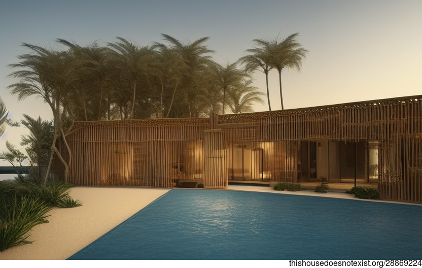 Biology-Inspired Architecture in Dubai – Exterior with Sunset, Beach, and Hot Spring View
