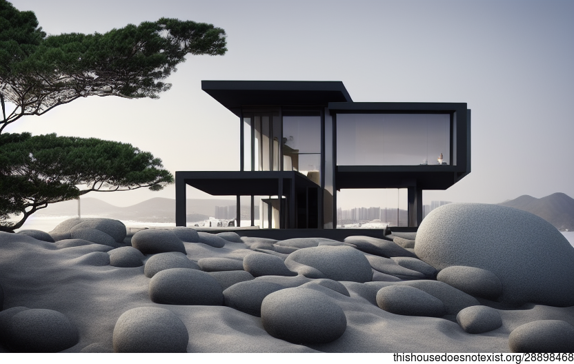 A modern architecture home with a view of the beach in Seoul, South Korea