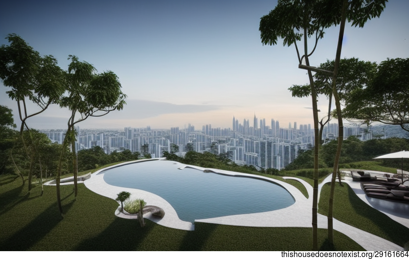 A modern architecture home with a view of the beach and Kuala Lumpur in the background