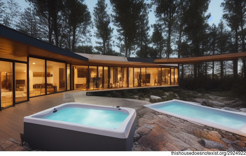 A Modern Home with Exposed Timber, Glass, and Steaming Hot Jacuzzi