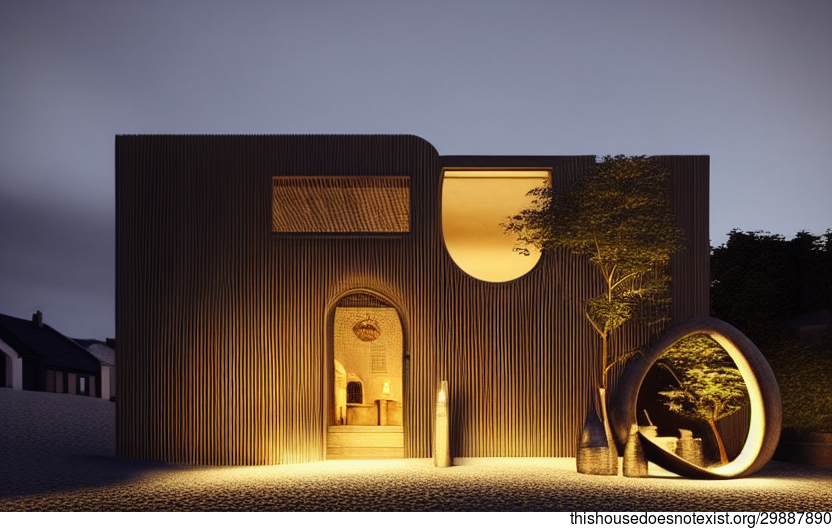 A Modern Dublin Beach House with an Exposed Curved Biochar Bamboo Facade and a Korean Spa Outside