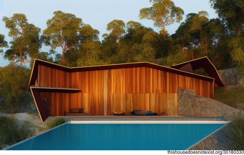 A Stockholm, Sweden Home with an Exposed Triangular Wood Bejuca, Meandering Vines, and an Infinity Pool with a View