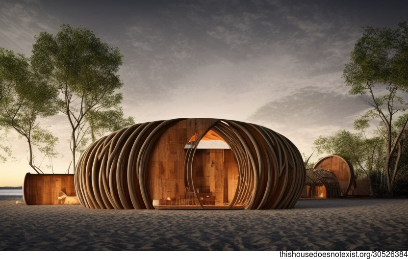 Tribal Organic House With Exposed Round Wood, Timber Bamboo