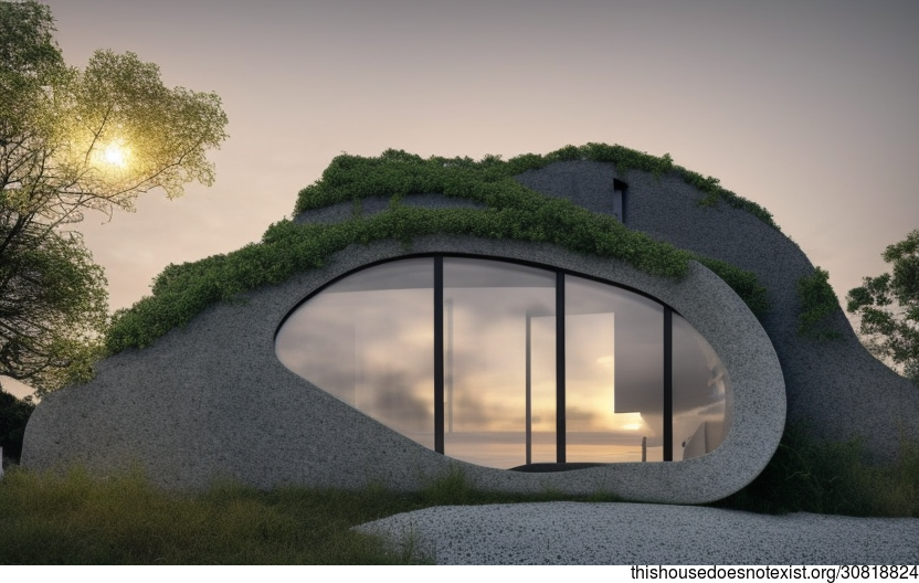 An eco-friendly, stone house with a beautiful view of the sunset over the beach