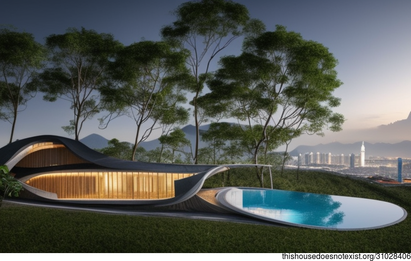 Kuala Lumpur's Modern Eco-Friendly Beach House With Exposed Curved Mycelium and Biochar Timber Prints and Infinity Pool