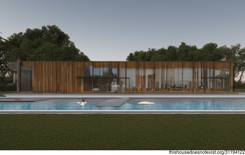 A Warsaw, Poland home with modern architecture, an infinity pool, and a view of the beach