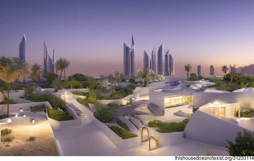Eco-friendly modern architecture home with stunning views of the beach and sunset in Riyadh, Saudi Arabia
