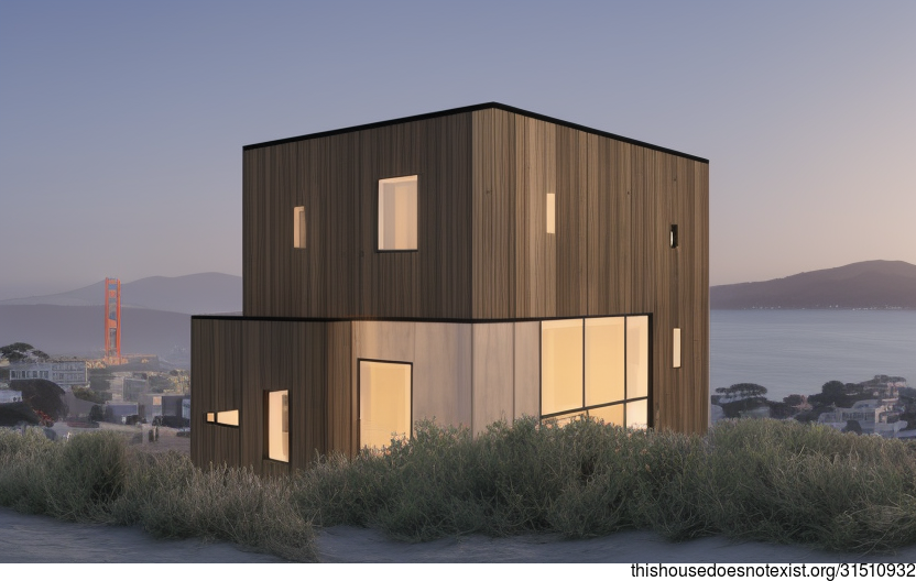 A Modern, Eco-Friendly House With an Exposed Polished Wood and Bejuca Wood Exterior and a View of San Francisco in the Background