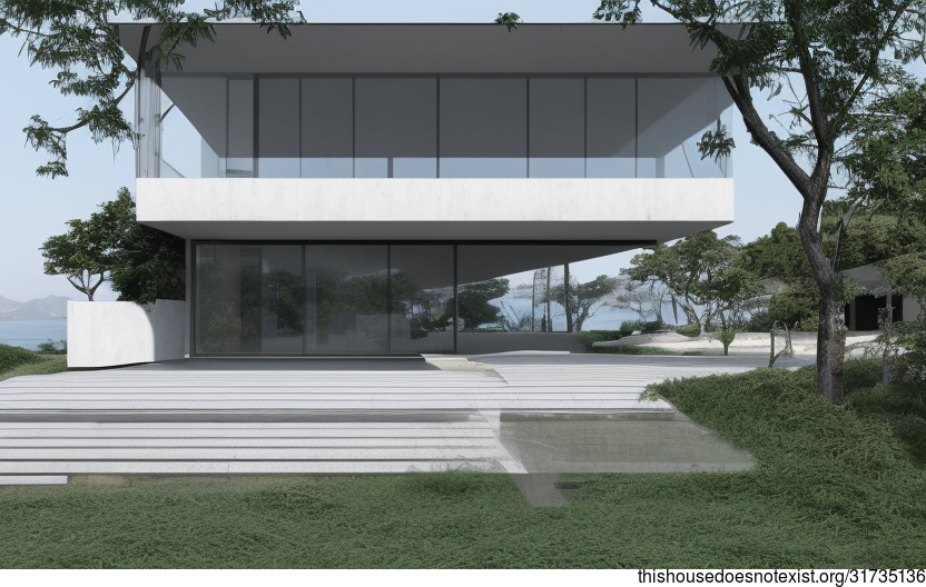 A Modern, Minimalist Home with an Exposed Rectangular Glass Facade and a View of Seoul in the Background