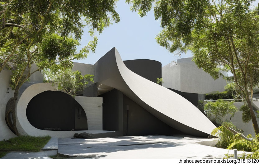 A Modern Beach House in Singapore with Exposed Curved Stone and Hanging Plants