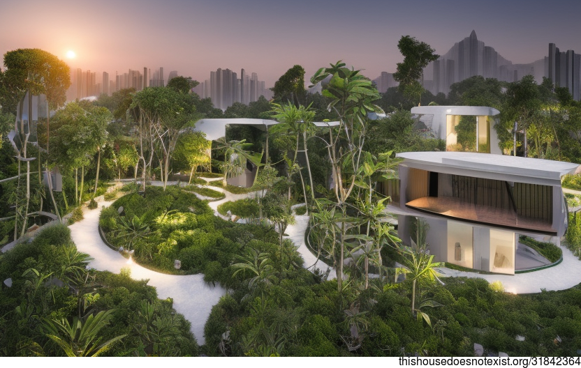 Eco-friendly house with view of Guangzhou, China sunset