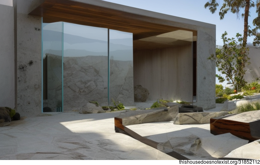 A Modern Garden in Los Angeles with a View of the Beach at Sunset