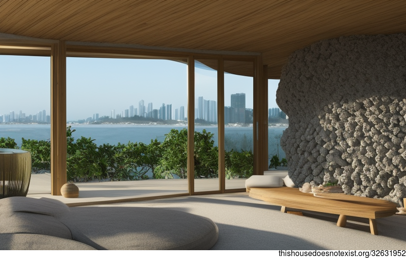 A Modern Beach House in Shenzhen, China With Exposed Bamboo, Rocks, and Wood