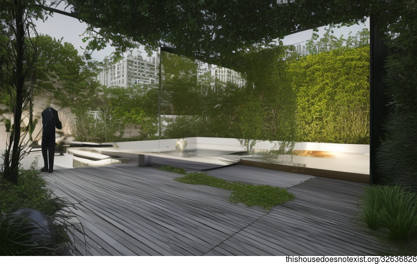 The New York City Beach Sunset Hot Spring View from the Modern Designed Garden