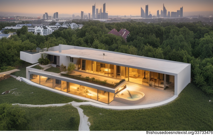 A modern architecture home that is stylish, unique, and offers an amazing view of the sunset over the beach in Frankfurt, Germany