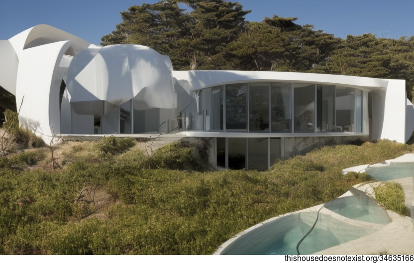 A Modern, Eco-Friendly Home With Exposed Circular Bejuca and Meandering Vines, Wood, and White Marble