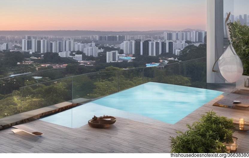 A Modern Architecture Home with an Exposed Rectangular Glass Facade and a Steaming Hot Jacuzzi with a View of São Paulo, Brazil in the Background
