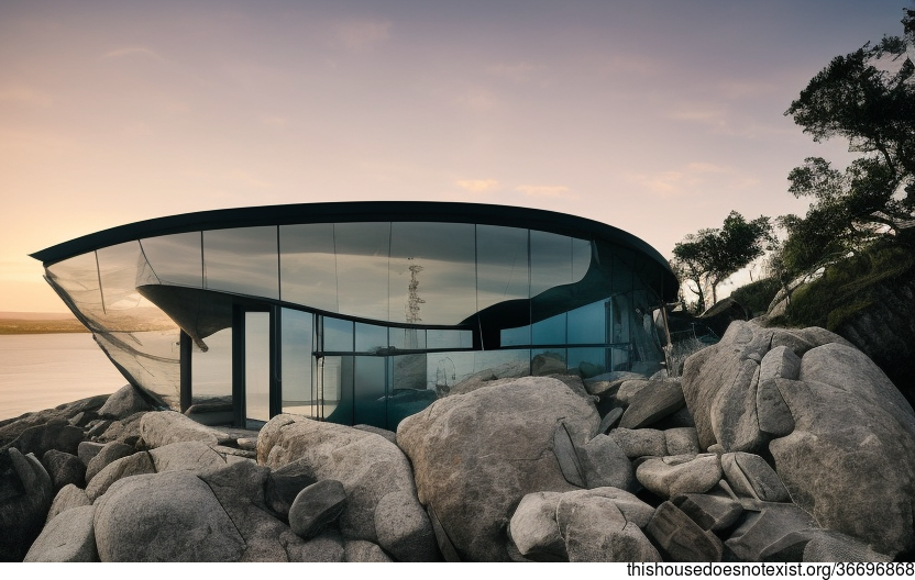 A Curved Glass and Stone House With a View of Dublin, Ireland in the Background