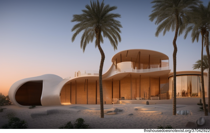 A Curved Bamboo Oasis with a Sunset View